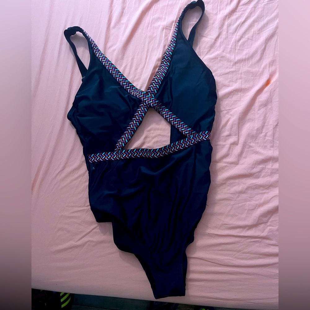 Flattering large one piece (deep navy blue)